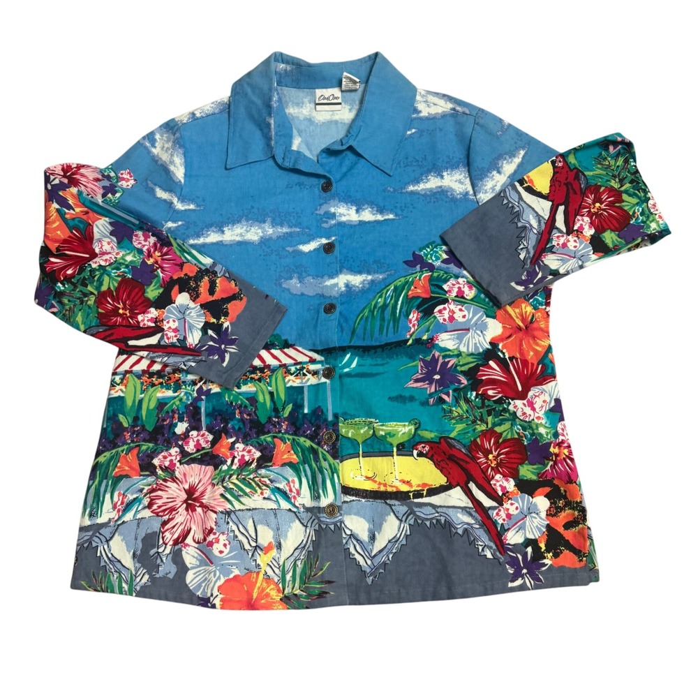 Bend Over‎ Tropical Hawaiian Shirt Parrot Margarita Cruise Button Up 16W